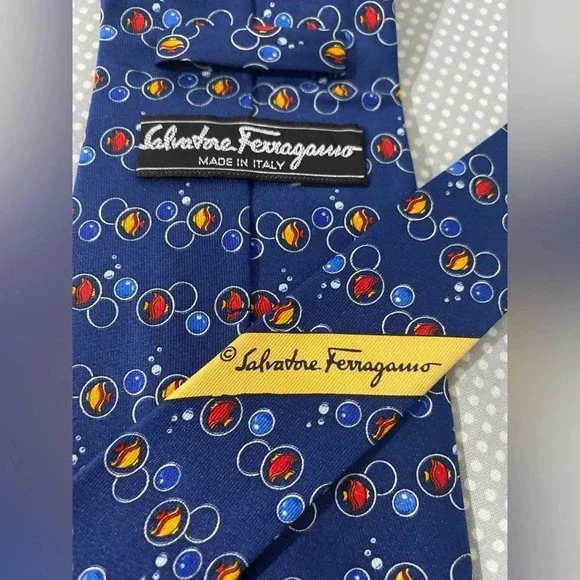 Salvatore Ferragamo blue angel tropical fish 100% silk neck tie